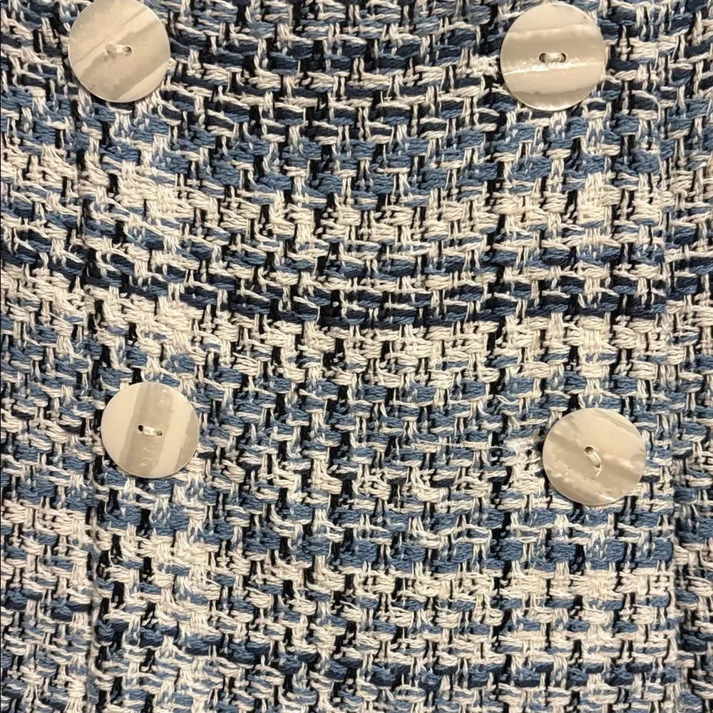 ZARA Textured Tweed Shorts Skort High Waist Blue White Buttons